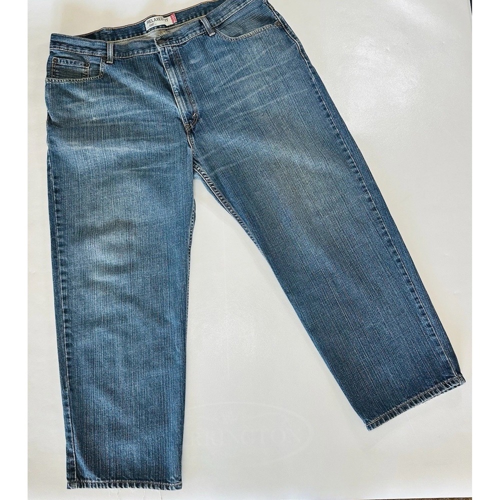 Levi's 550 Relaxed Fit Jeans Men's 44x30 Blue Denim Straight‎ Leg Distressed Hem